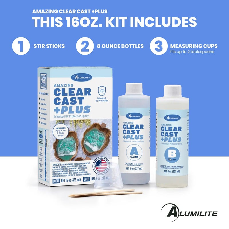 Alumilite Amazing Clear Cast Plus Epoxy Resin Kit for Making and Molding, UV, Plastic Coating, Casting for Countertops, Cups, Tumblers, High-Gloss, Glass Finish - 16 oz (8 oz Part A + 8 oz Part B) - Image 2